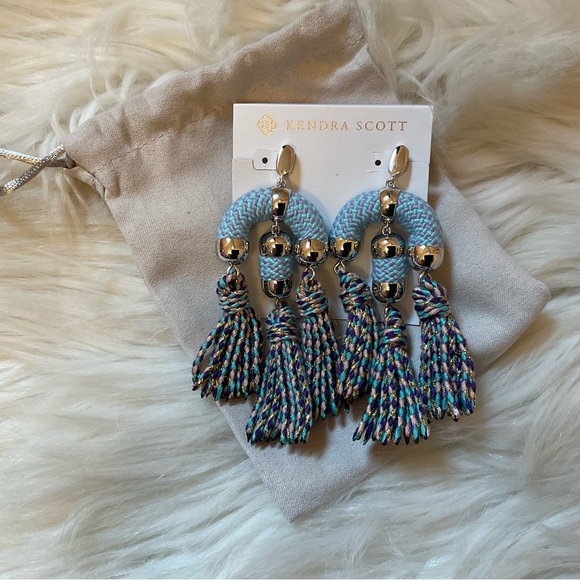 Kendra Scott Masie Statement Tassel Drop Earrings - NWT - Rhodium Periwinkle - Picture 5 of 9